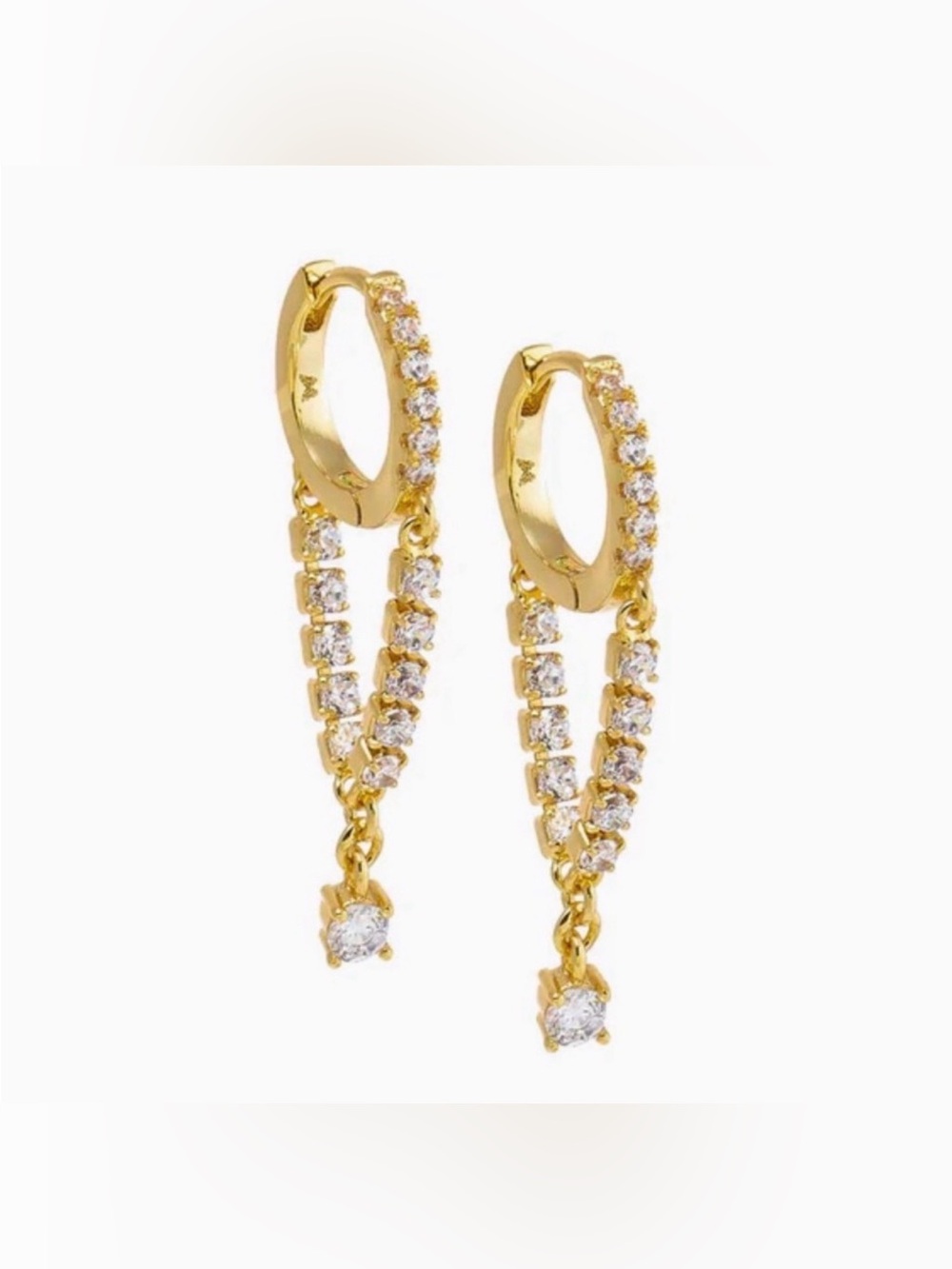 Adina Eden CZ Tennis Drop Chain Huggie Earring NWT